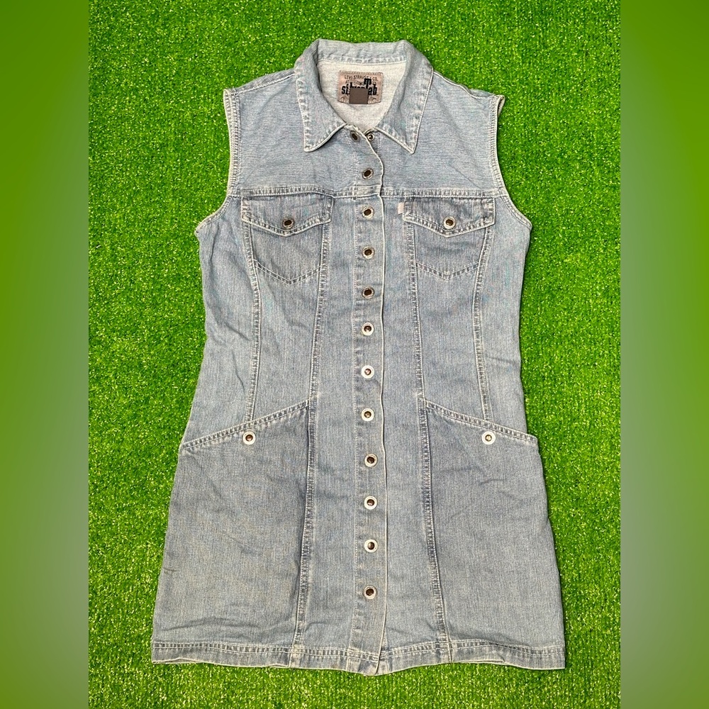Vintage Levis Denim Dress Womens 90s Silver Tab 100% Cotton Y2K Size Medium